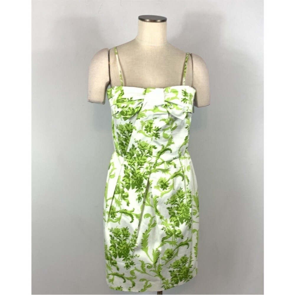 Sara Campbell Sheath Floral Print Bow Green and White Dress SZ 8 Removable Strap